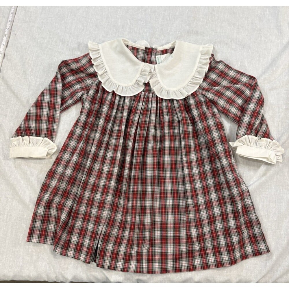 Rare Editions Vintage red plaid dress with an ruffled collar girls Size 6